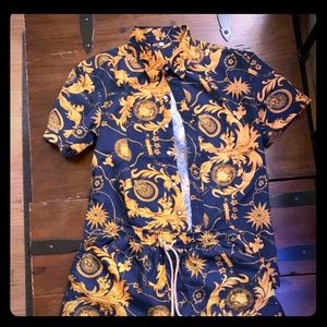 Tribal pattern button up shirt&short combo.